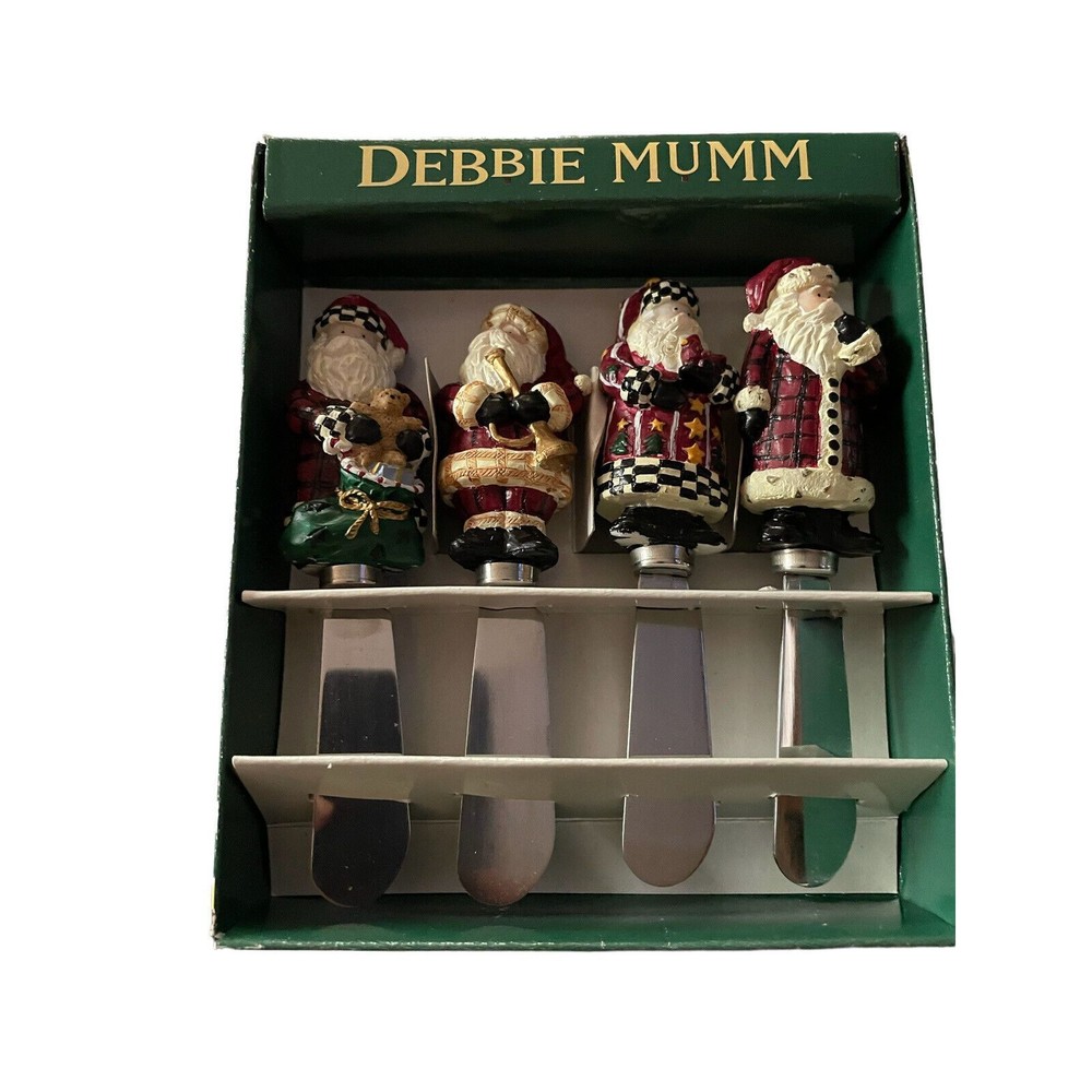 VTG Debbie Mumm Santa Claus cheese spreaders set of 4 1999